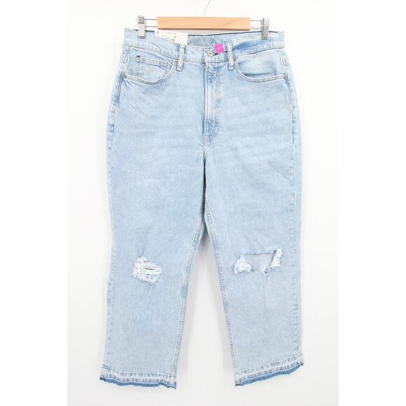 Arizona Jeans Light Wash Blue Distressed Raw Hem High Rise Vintage Straight 15 - Picture 1 of 14